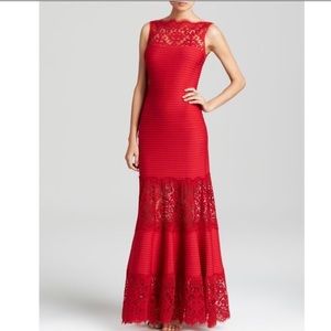 Tadashi Shoji Red Lace Illusion Formal/Prom Dress